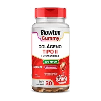 GUMMY COLAGENO TIPO II BIOVITON - SABOR MORANGO - 30 GOMAS - UNILIFE