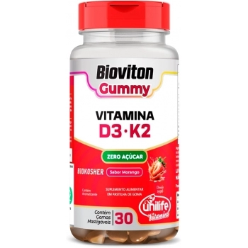 GUMMY VIT D3 + VIT K2 BIOVITON - SABOR MORANGO - 30 GOMAS - UNILIFE